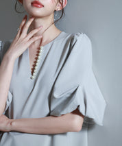 パール付きキーネックブラウスsdp0275 グレー