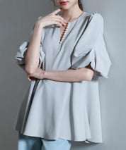 パール付きキーネックブラウスsdp0275 グレー