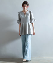 パール付きキーネックブラウスsdp0275 グレー