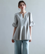 パール付きキーネックブラウスsdp0275 グレー