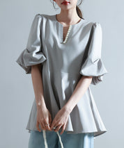 パール付きキーネックブラウスsdp0275 グレー