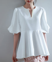 パール付きキーネックブラウスsdp0275-102-1