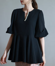 パール付きキーネックブラウスsdp0275-102-8