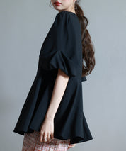 パール付きキーネックブラウスsdp0275 ブラック