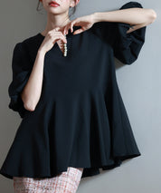 パール付きキーネックブラウスsdp0275 ブラック