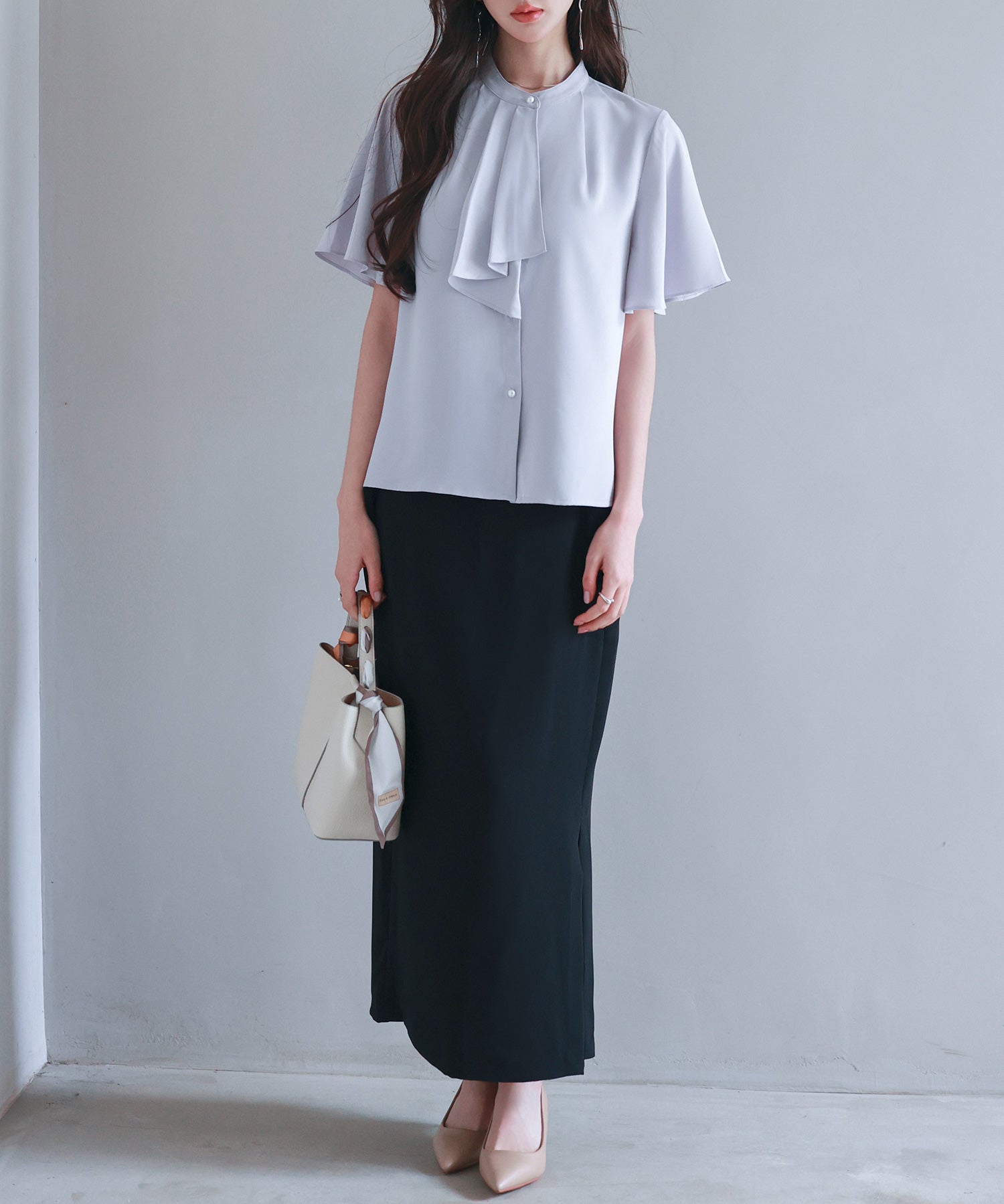 ボウタイネックフレアスリーブブラウスsdp0276 ラベンダー