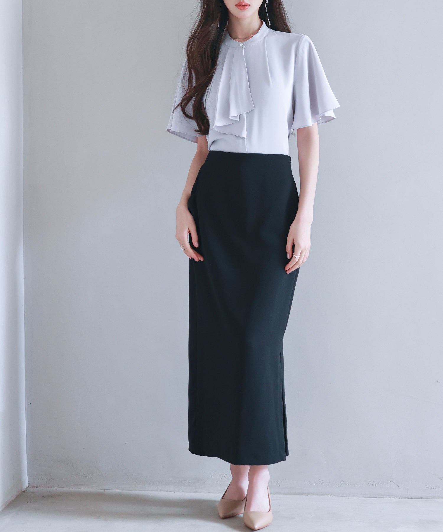 ボウタイネックフレアスリーブブラウスsdp0276 ラベンダー