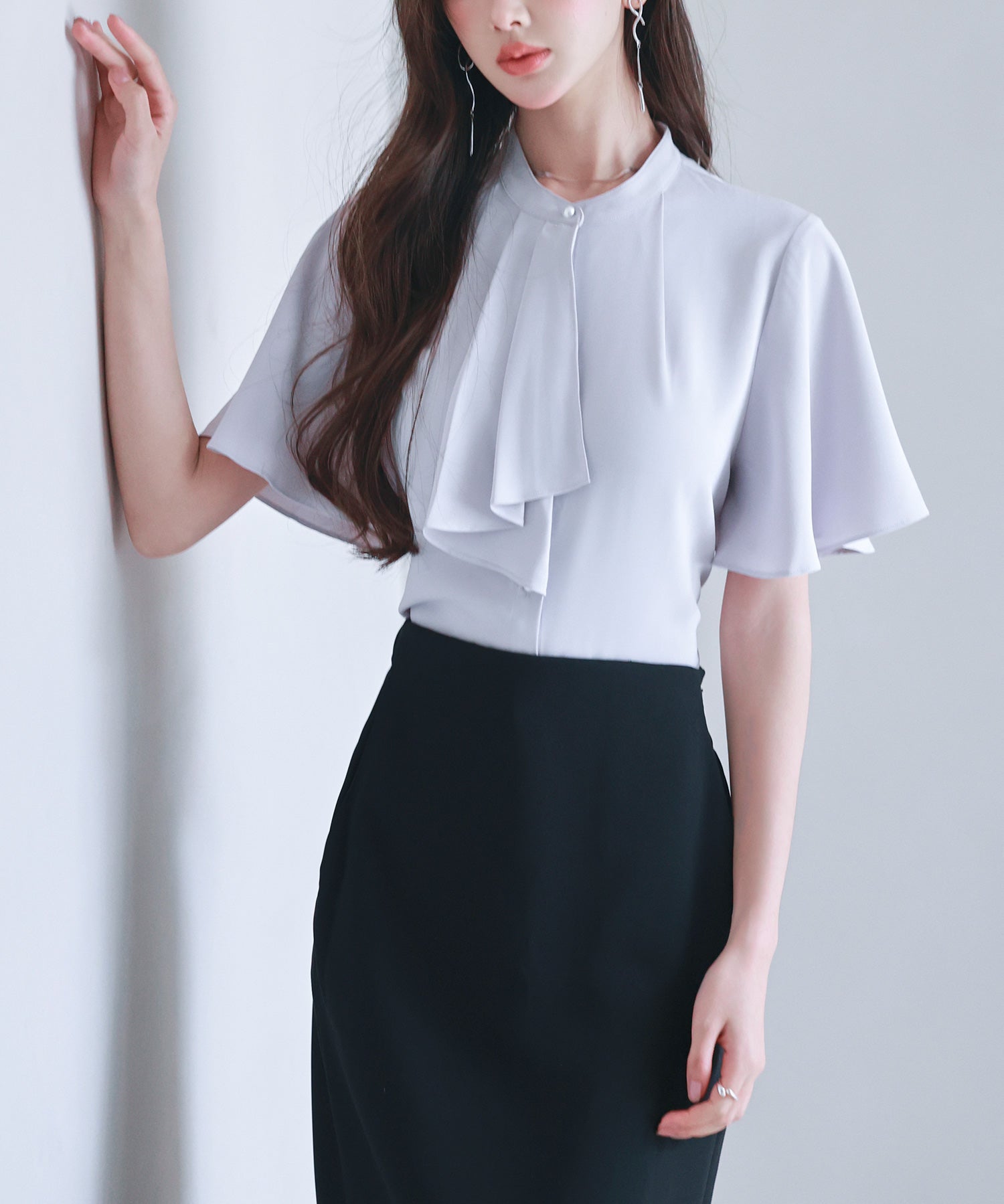 ボウタイネックフレアスリーブブラウスsdp0276 ラベンダー