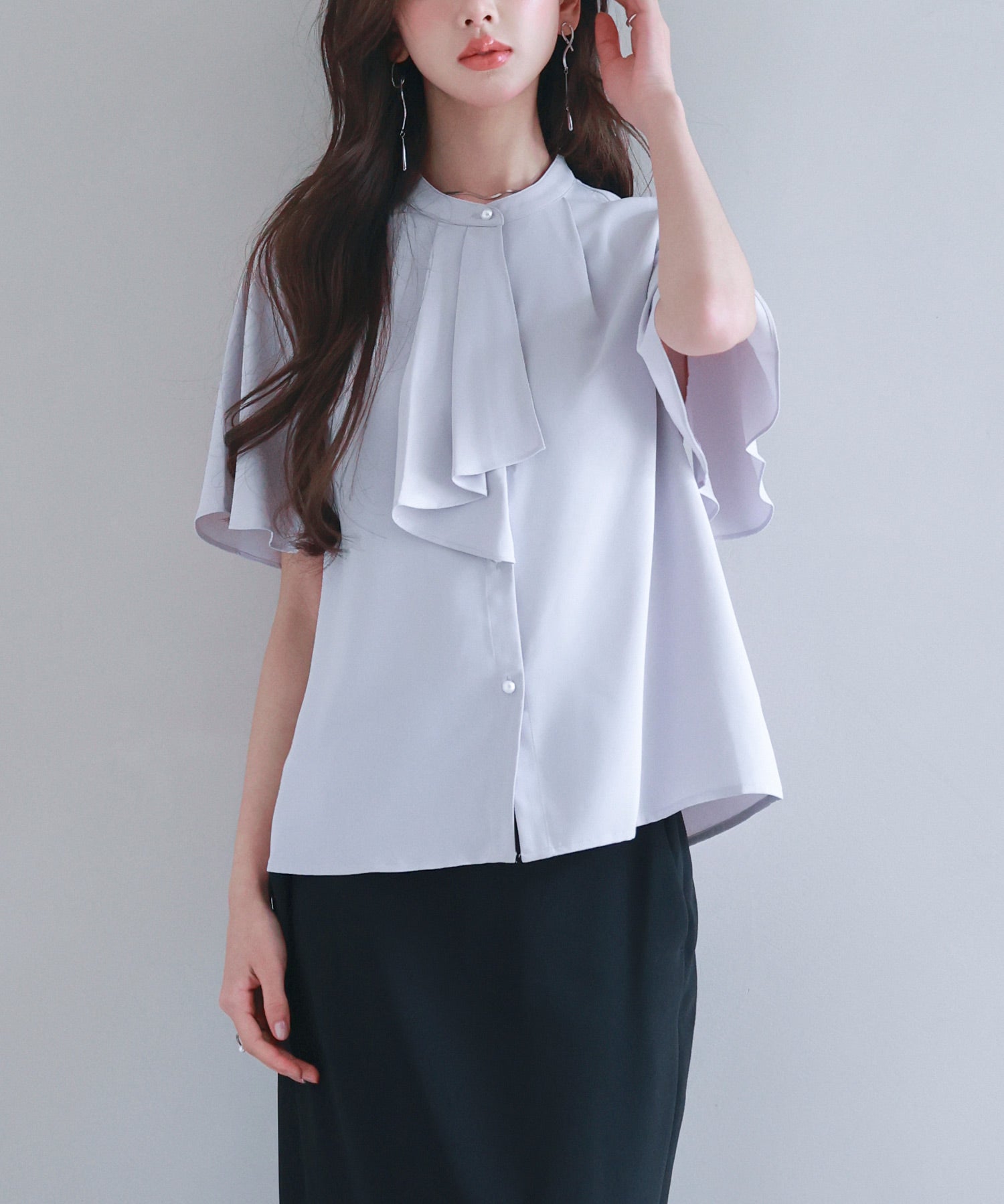 ボウタイネックフレアスリーブブラウスsdp0276 ラベンダー