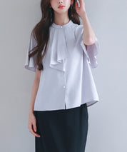 ボウタイネックフレアスリーブブラウスsdp0276 ラベンダー