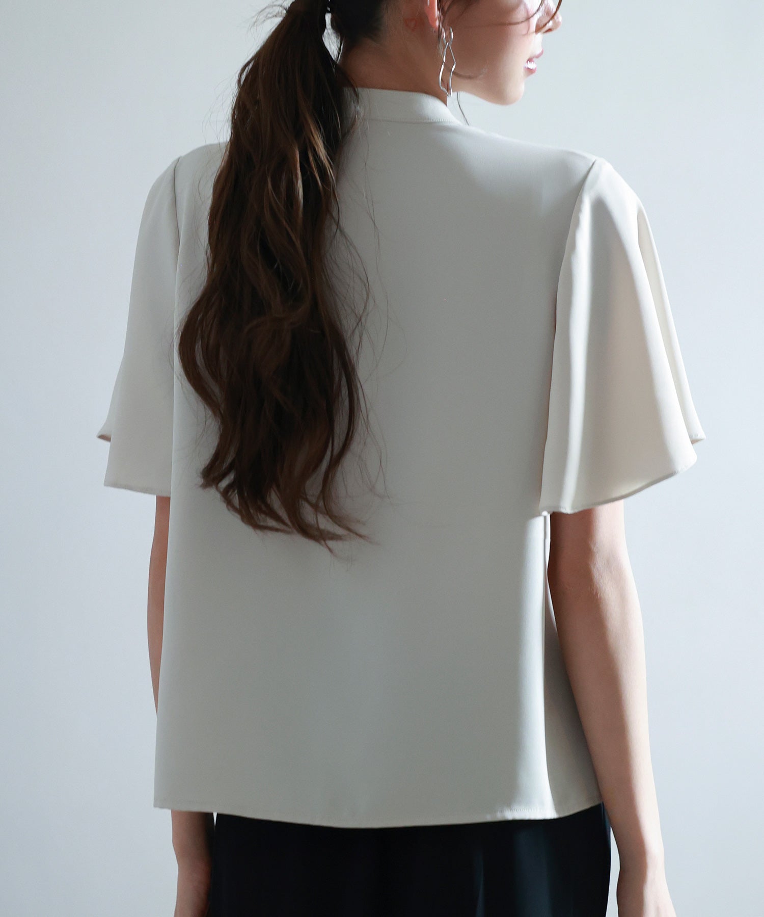 ボウタイネックフレアスリーブブラウスsdp0276 ベージュ