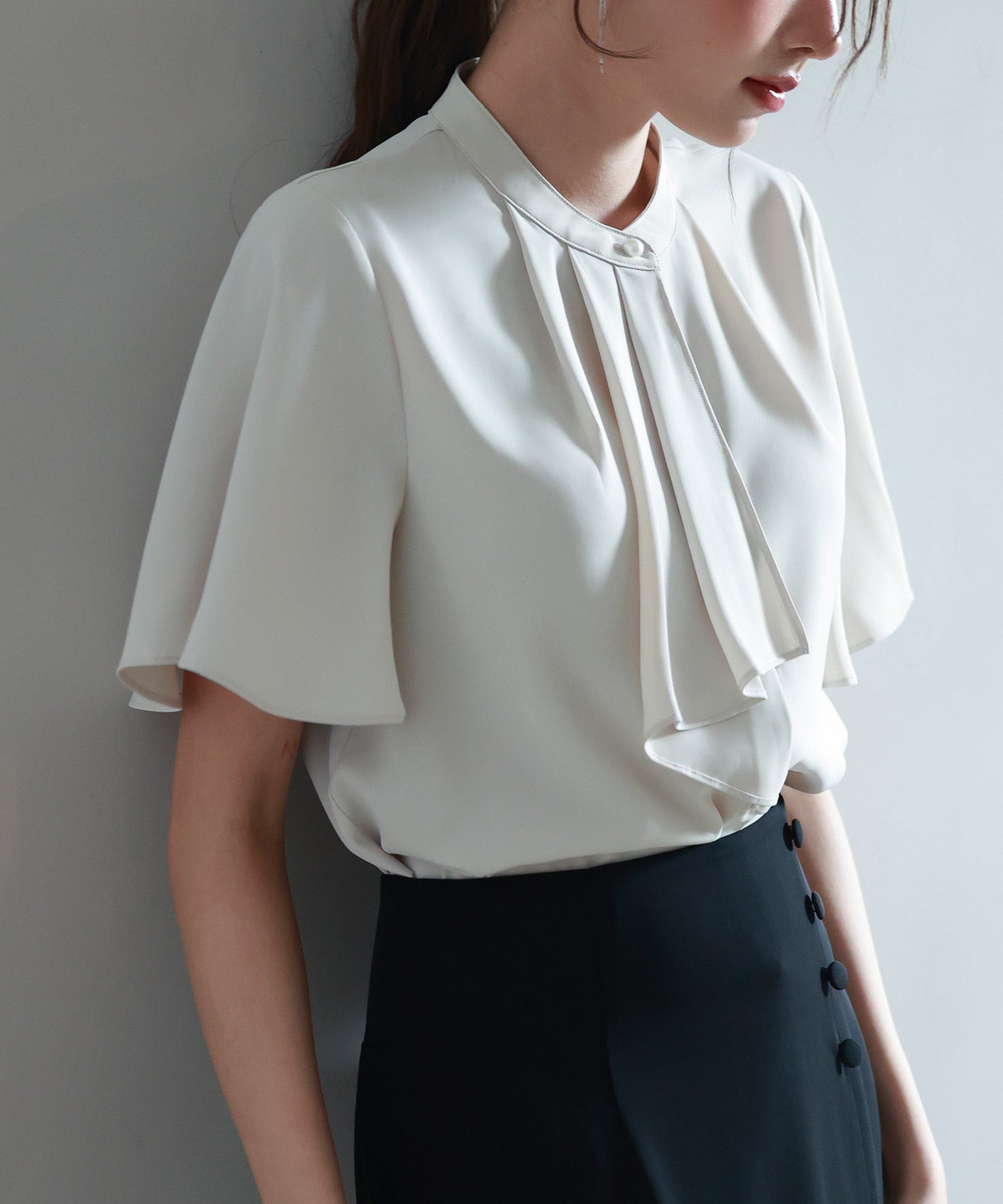 ボウタイネックフレアスリーブブラウスsdp0276 ベージュ