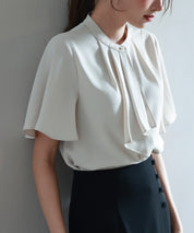 ボウタイネックフレアスリーブブラウスsdp0276 ベージュ