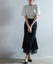 ボウタイネックフレアスリーブブラウスsdp0276 ベージュ