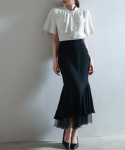 ボウタイネックフレアスリーブブラウスsdp0276 ベージュ