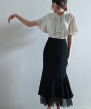 ボウタイネックフレアスリーブブラウスsdp0276 ベージュ