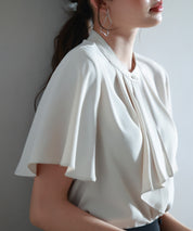 ボウタイネックフレアスリーブブラウスsdp0276 ベージュ