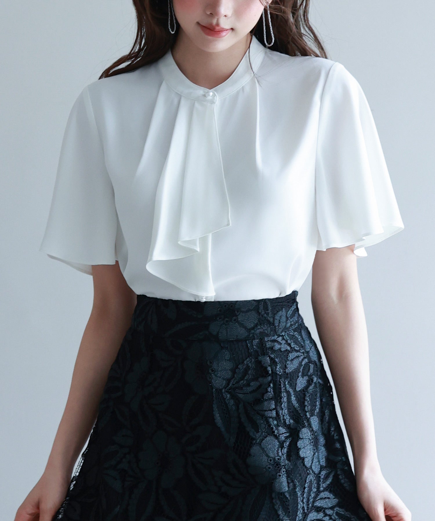 ボウタイネックフレアスリーブブラウスsdp0276 ホワイト