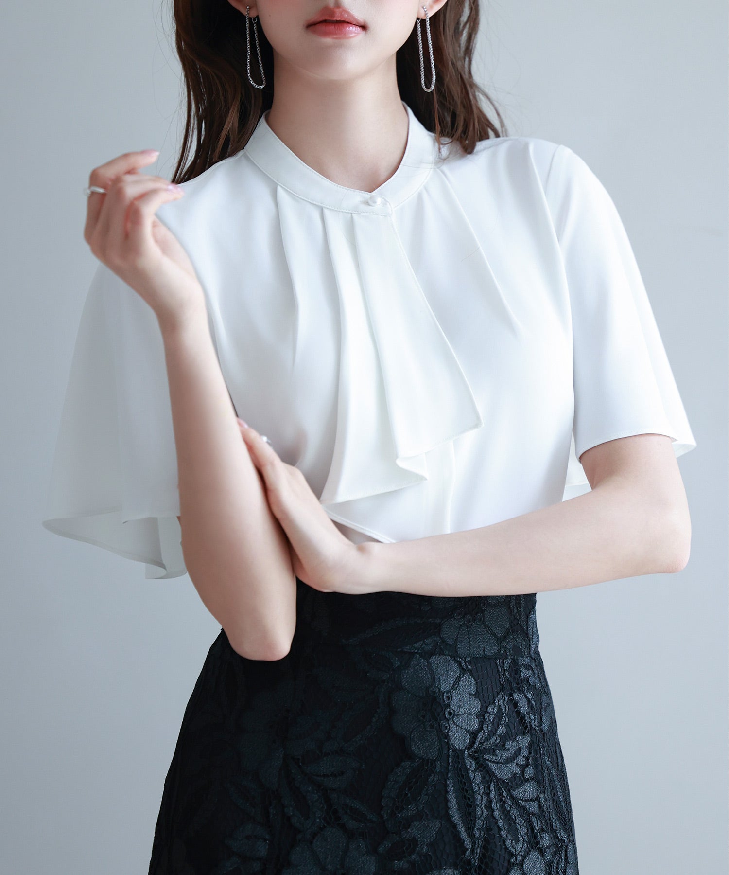 ボウタイネックフレアスリーブブラウスsdp0276 ホワイト