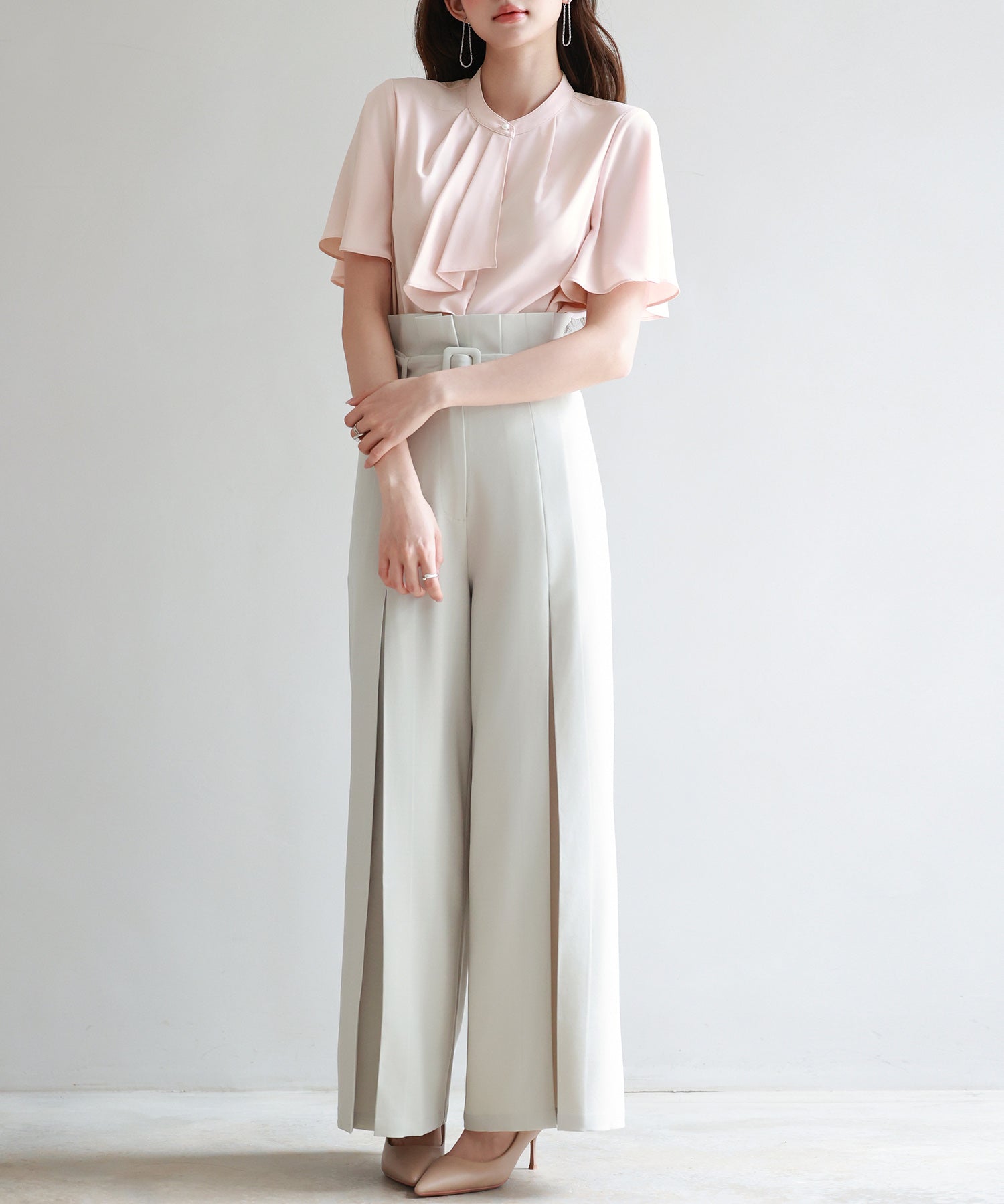 ボウタイネックフレアスリーブブラウスsdp0276 ピンク