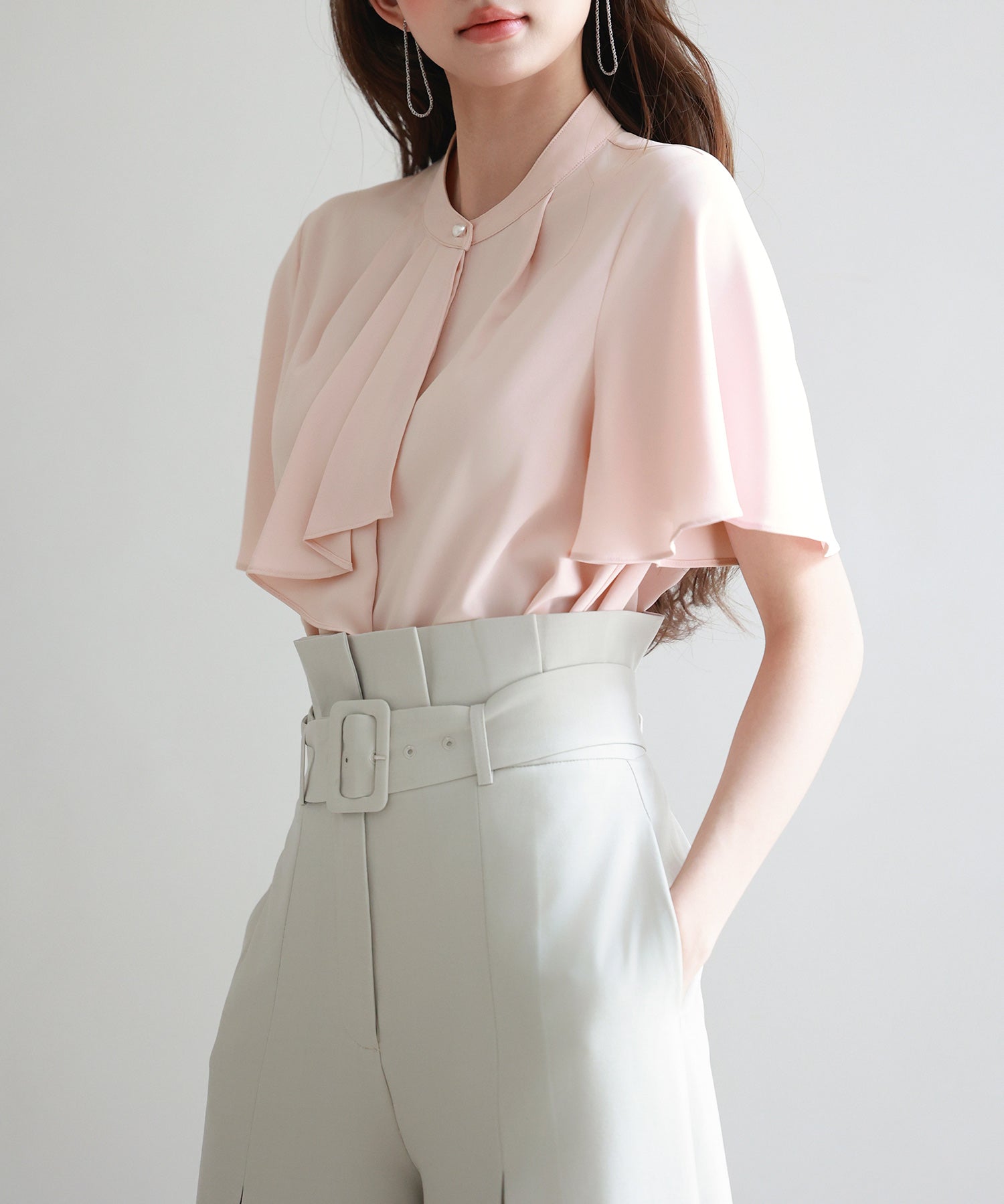 ボウタイネックフレアスリーブブラウスsdp0276 ピンク