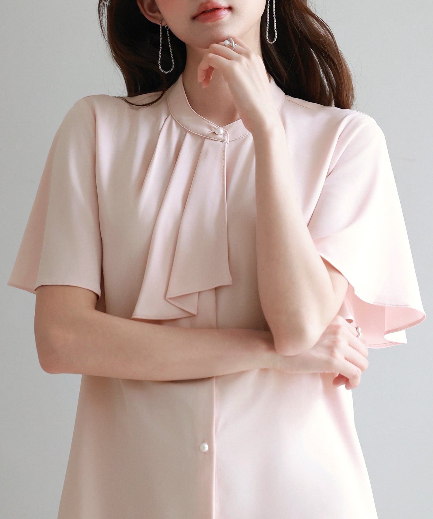 ボウタイネックフレアスリーブブラウスsdp0276 ピンク