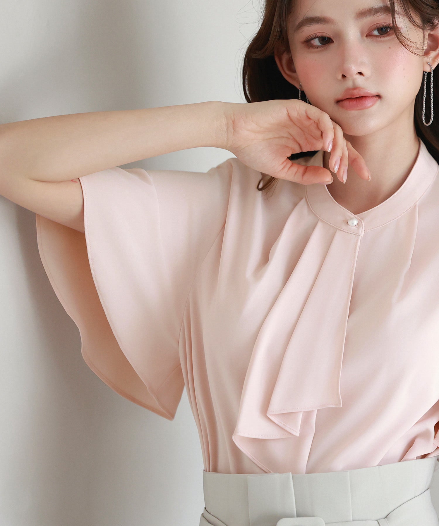 ボウタイネックフレアスリーブブラウスsdp0276 ピンク