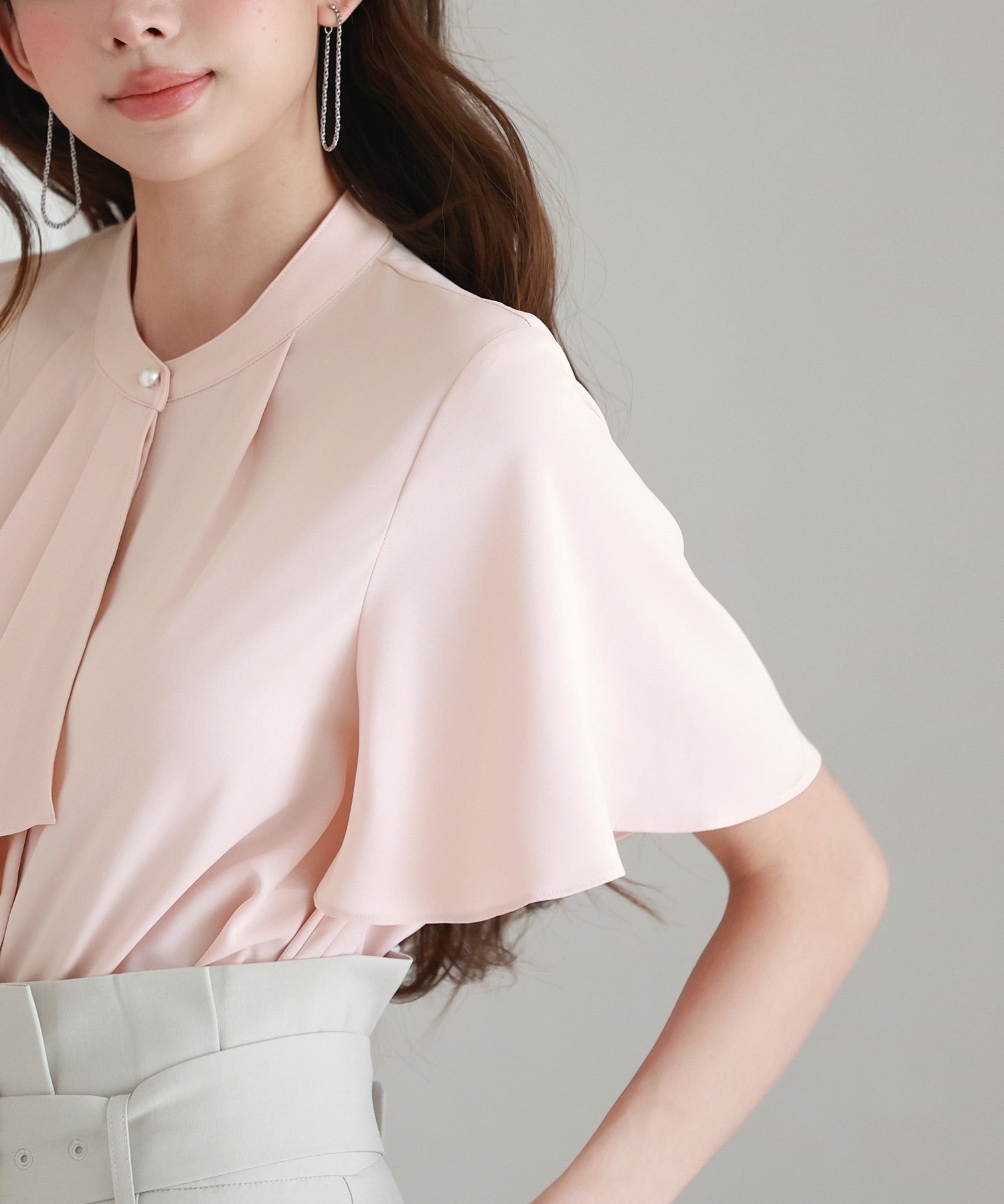 ボウタイネックフレアスリーブブラウスsdp0276 ピンク