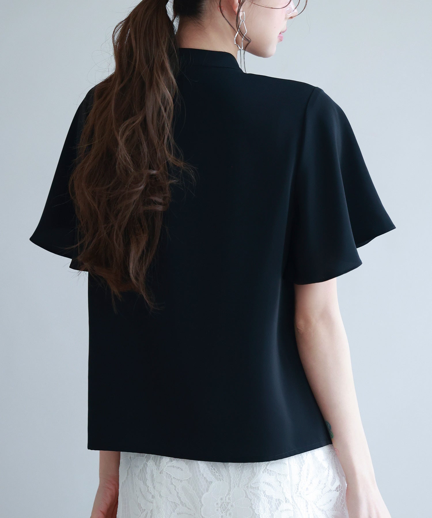 ボウタイネックフレアスリーブブラウスsdp0276 ブラック