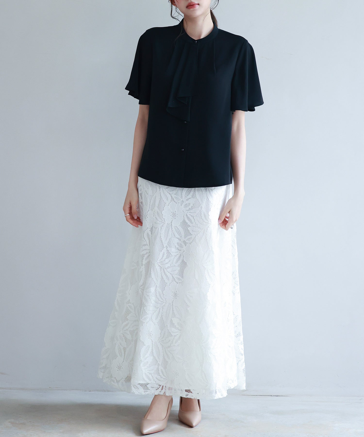 ボウタイネックフレアスリーブブラウスsdp0276 ブラック