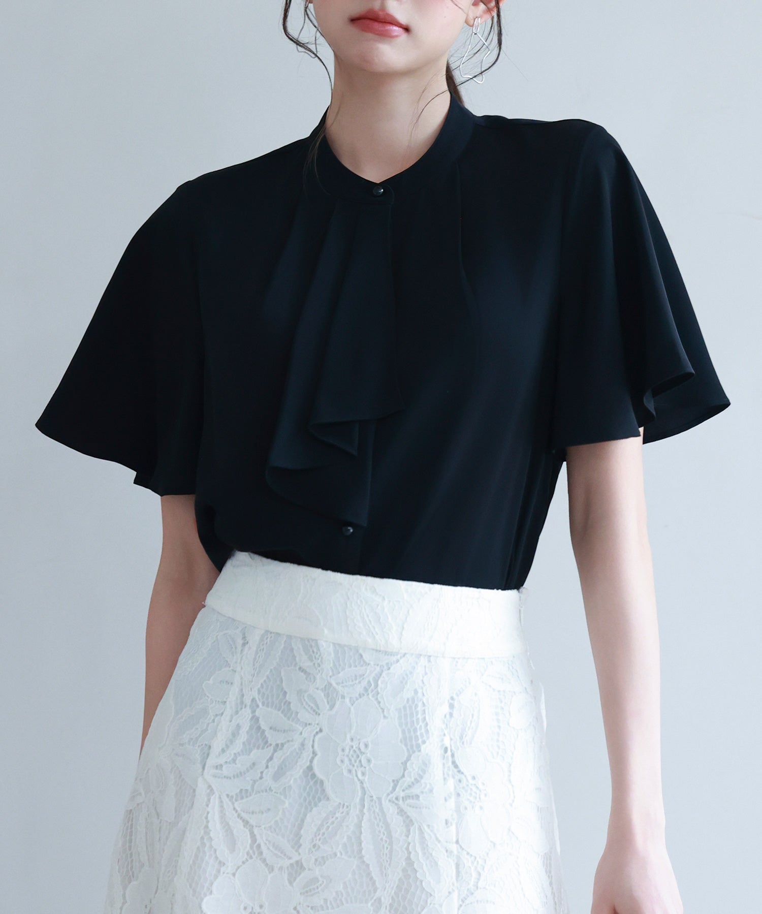 ボウタイネックフレアスリーブブラウスsdp0276 ブラック