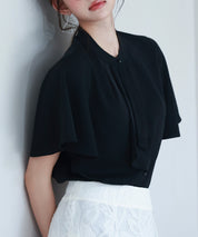 ボウタイネックフレアスリーブブラウスsdp0276 ブラック