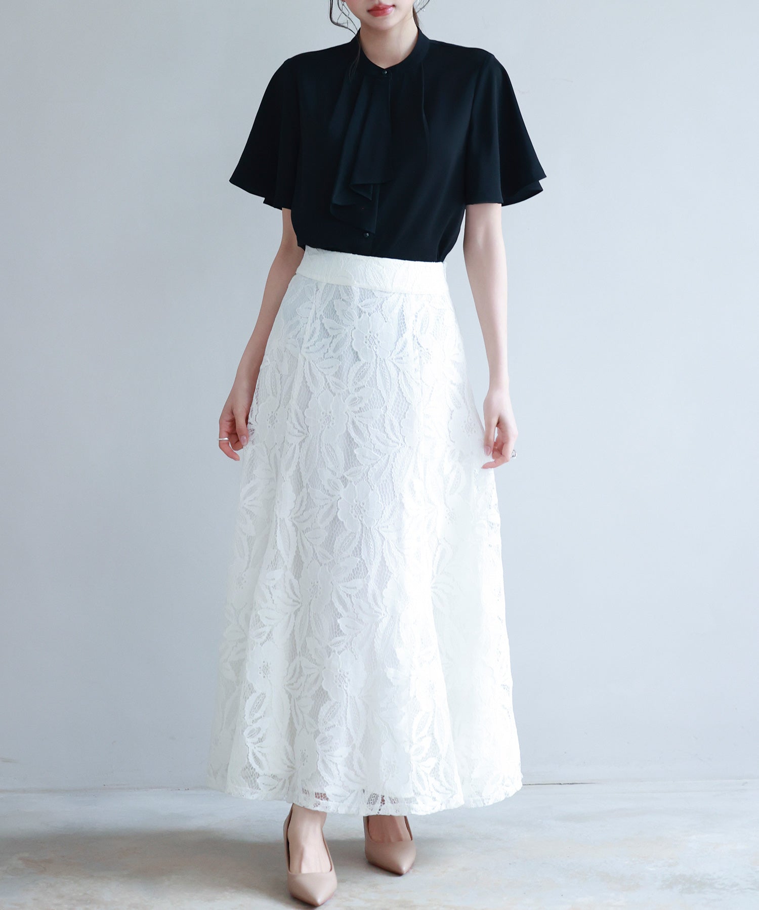 ボウタイネックフレアスリーブブラウスsdp0276 ブラック