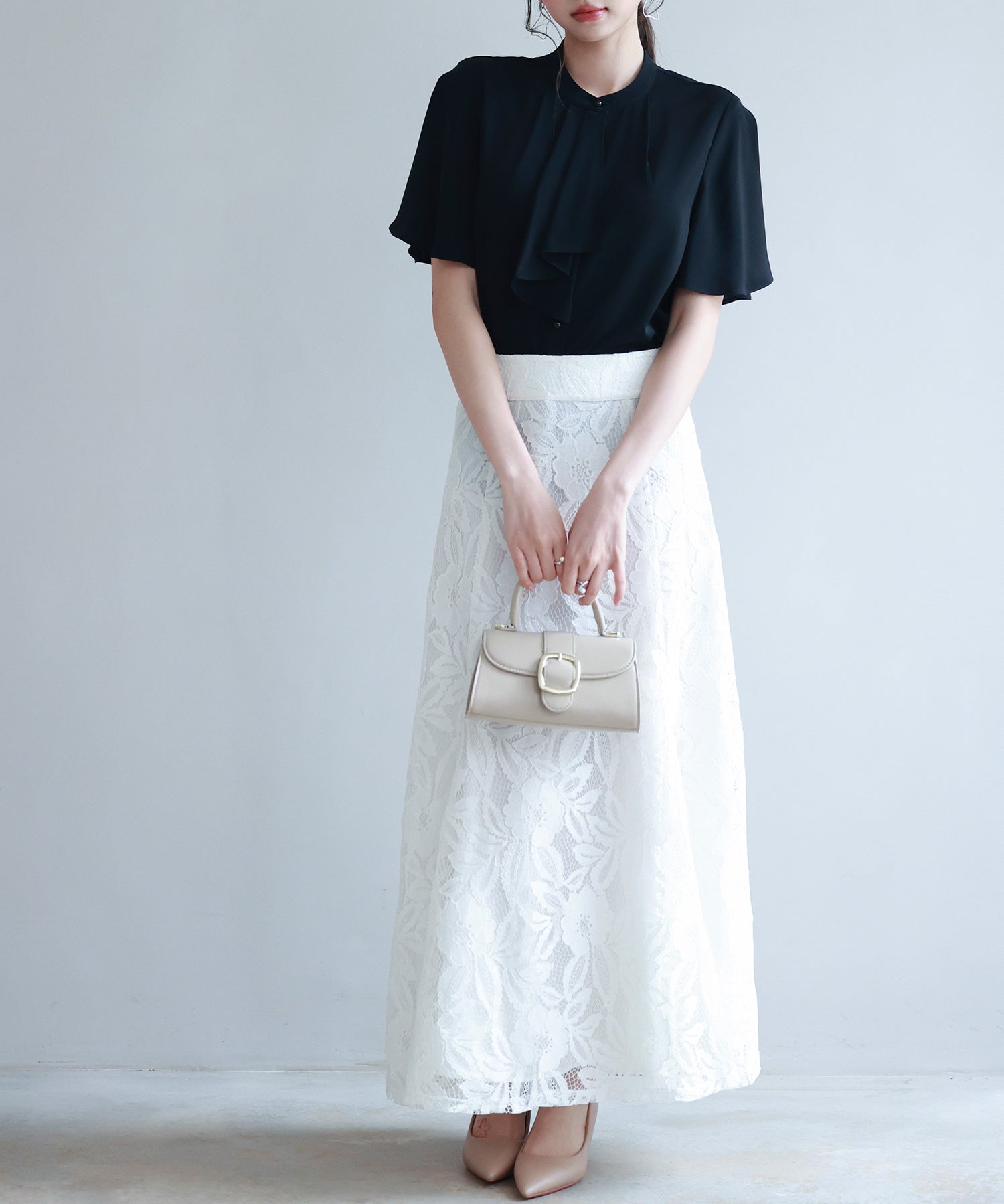 ボウタイネックフレアスリーブブラウスsdp0276 ブラック