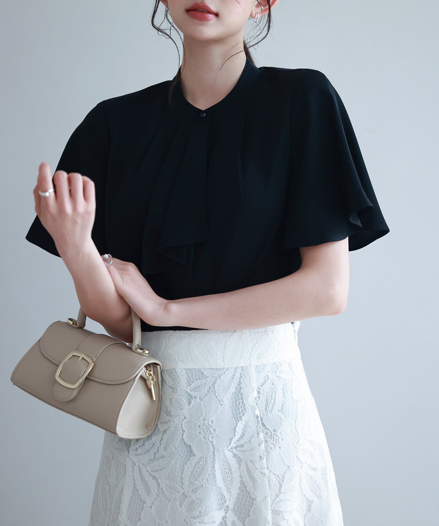 ボウタイネックフレアスリーブブラウスsdp0276 ブラック