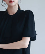 ボウタイネックフレアスリーブブラウスsdp0276 ブラック