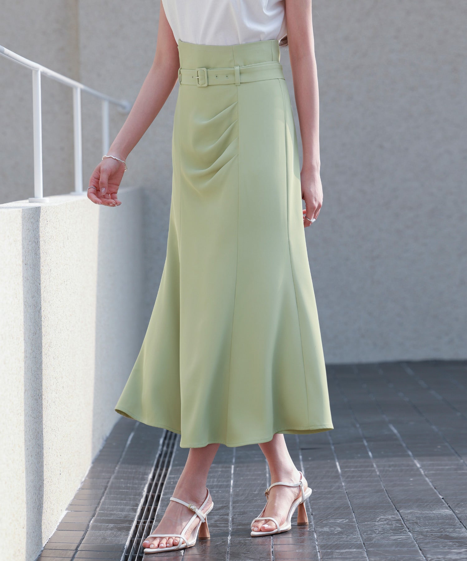 ベルト付きタックドレープスカートsdp0277 グリーン