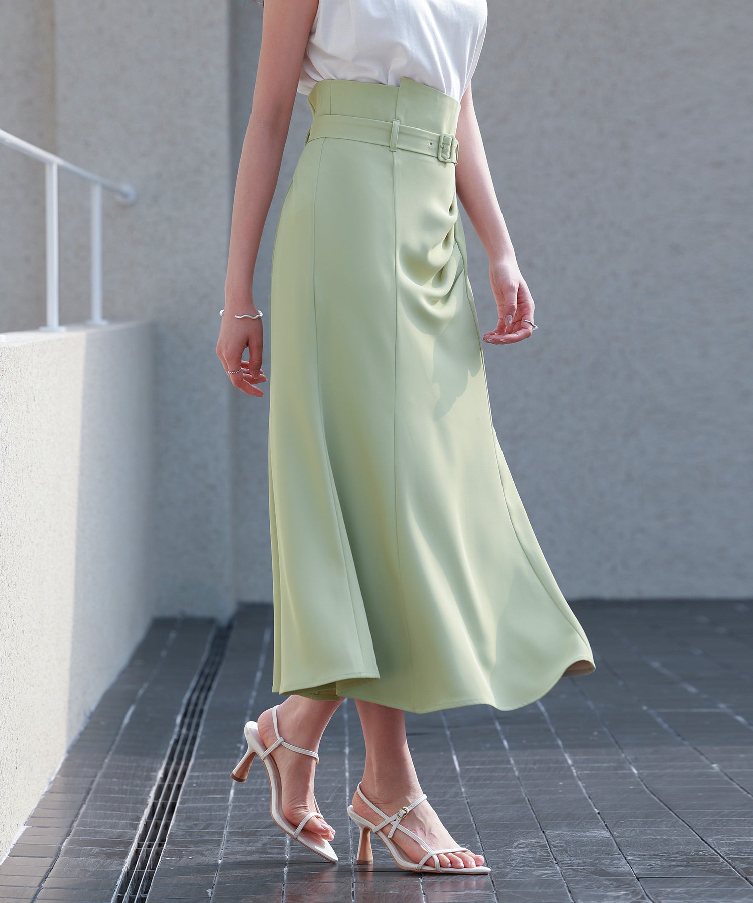 ベルト付きタックドレープスカートsdp0277 グリーン