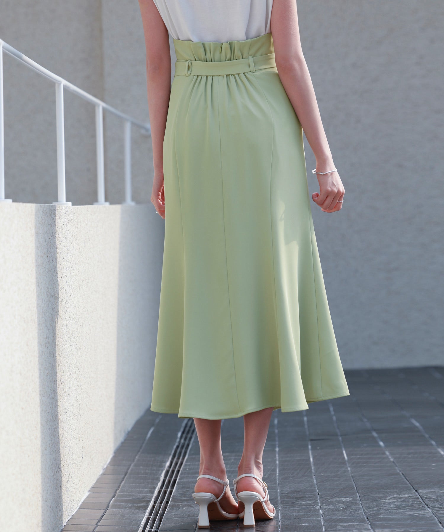 ベルト付きタックドレープスカートsdp0277 グリーン