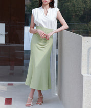 ベルト付きタックドレープスカートsdp0277 グリーン