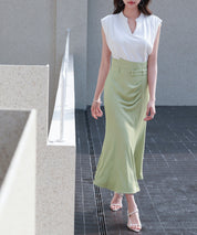 ベルト付きタックドレープスカートsdp0277 グリーン