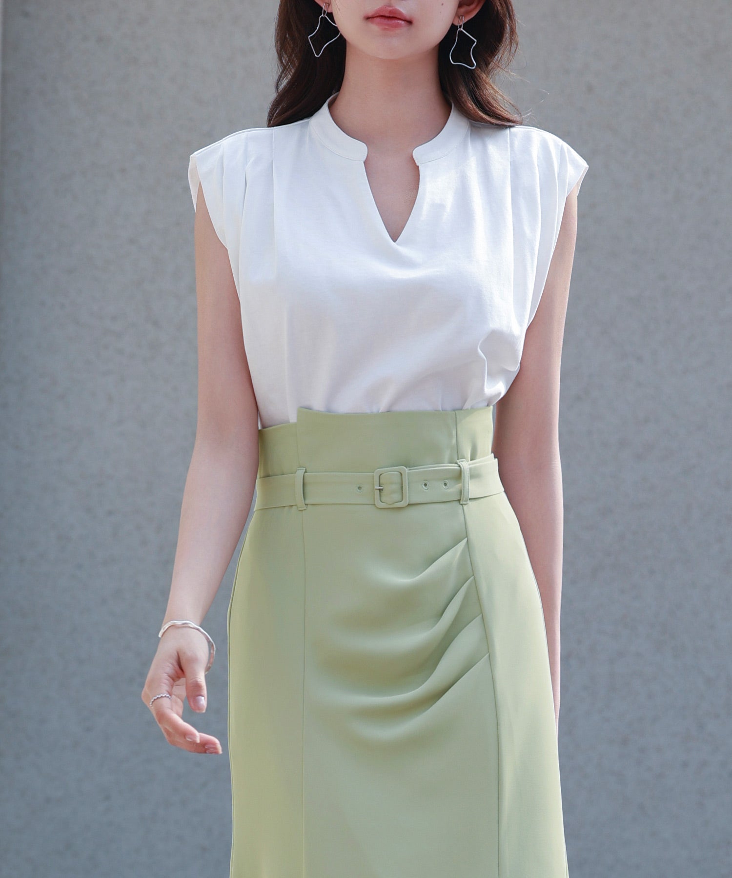 ベルト付きタックドレープスカートsdp0277 グリーン