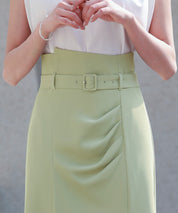 ベルト付きタックドレープスカートsdp0277 グリーン