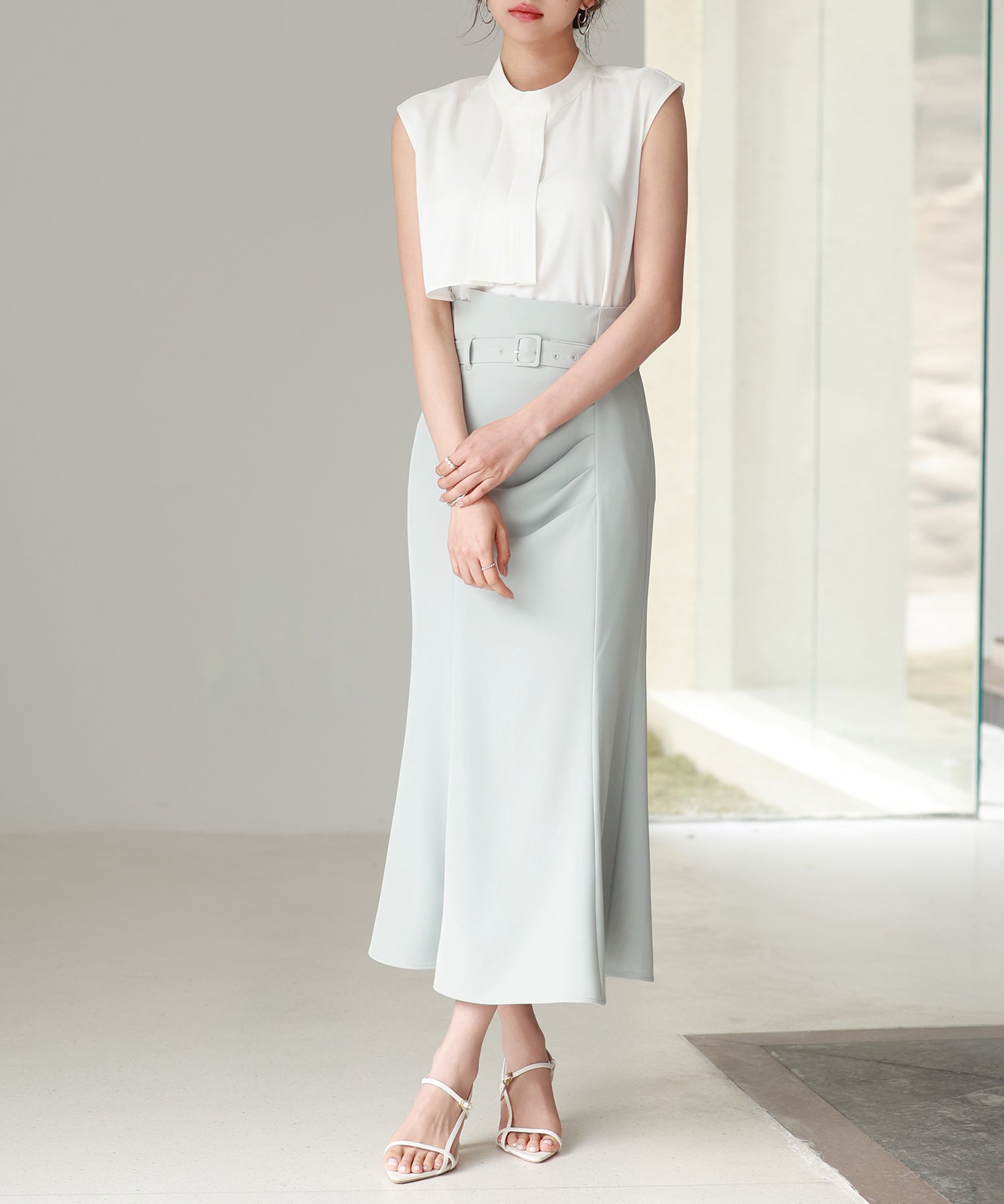 ベルト付きタックドレープスカートsdp0277 ミント