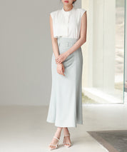 ベルト付きタックドレープスカートsdp0277 ミント