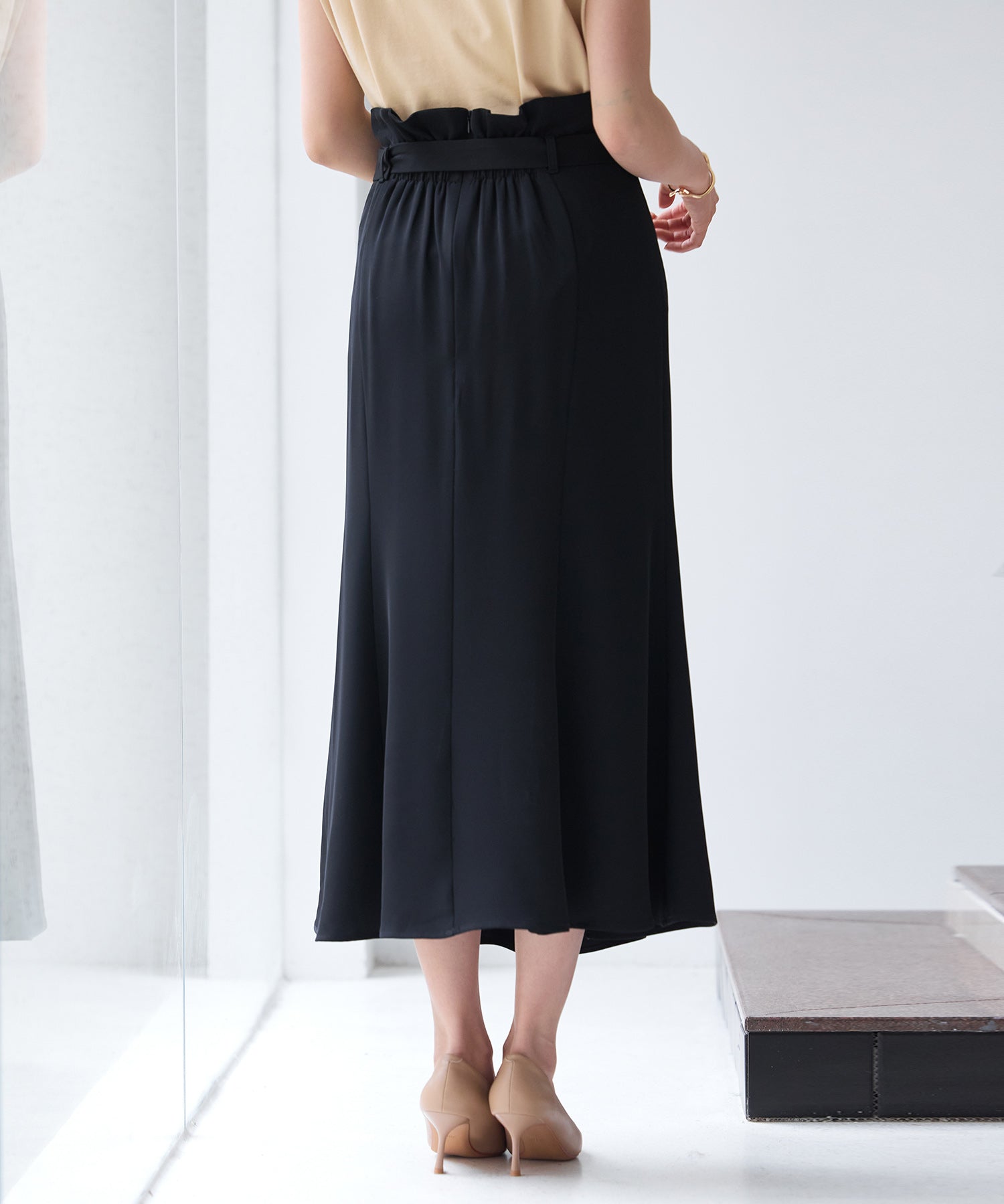 ベルト付きタックドレープスカートsdp0277 ブラック