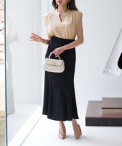 ベルト付きタックドレープスカートsdp0277 ブラック