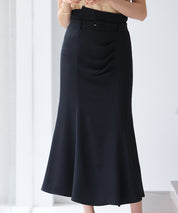 ベルト付きタックドレープスカートsdp0277 ブラック