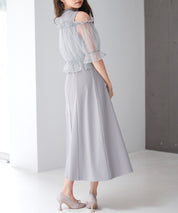 チュールビスチェとカットソーワンピースの2点セットsdp0278 グレー