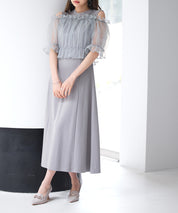 チュールビスチェとカットソーワンピースの2点セットsdp0278 グレー